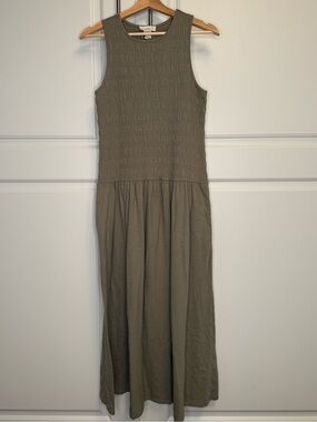 Blu Dahlia Olive Green Smocked Midi Cottagecore Dress XL